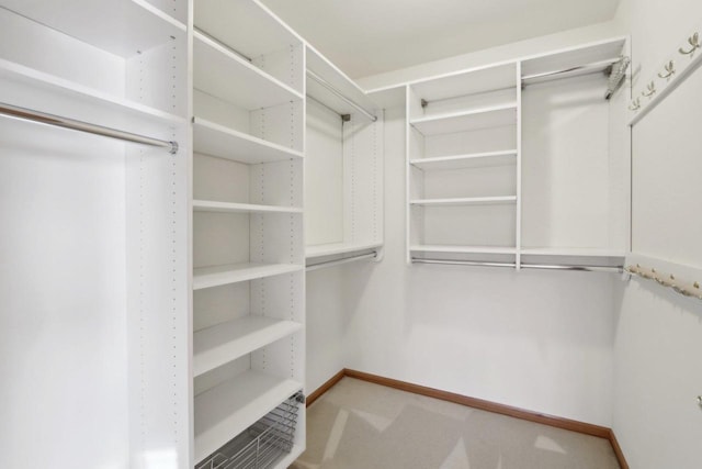 spacious closet featuring light carpet