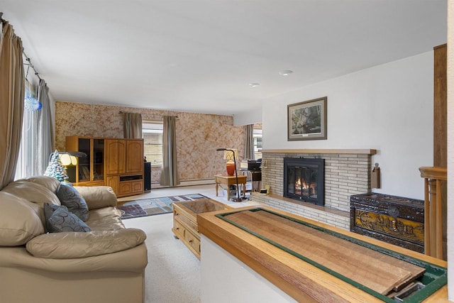 living room with a fireplace