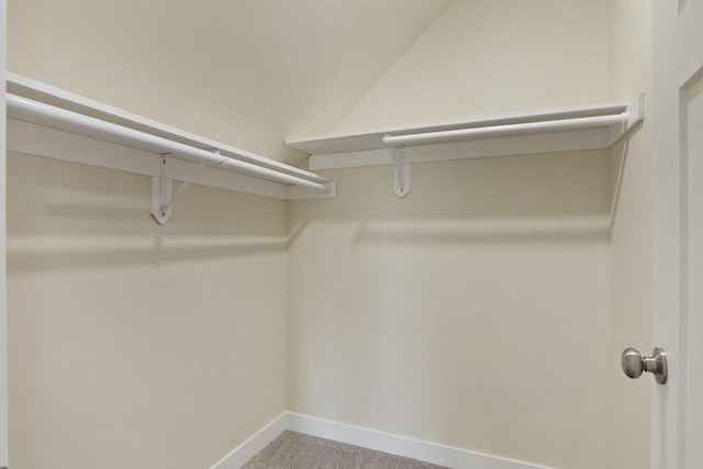 spacious closet with carpet and vaulted ceiling