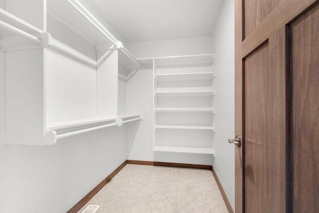 spacious closet with light colored carpet