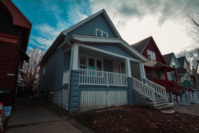 view of front facade featuring covered porch