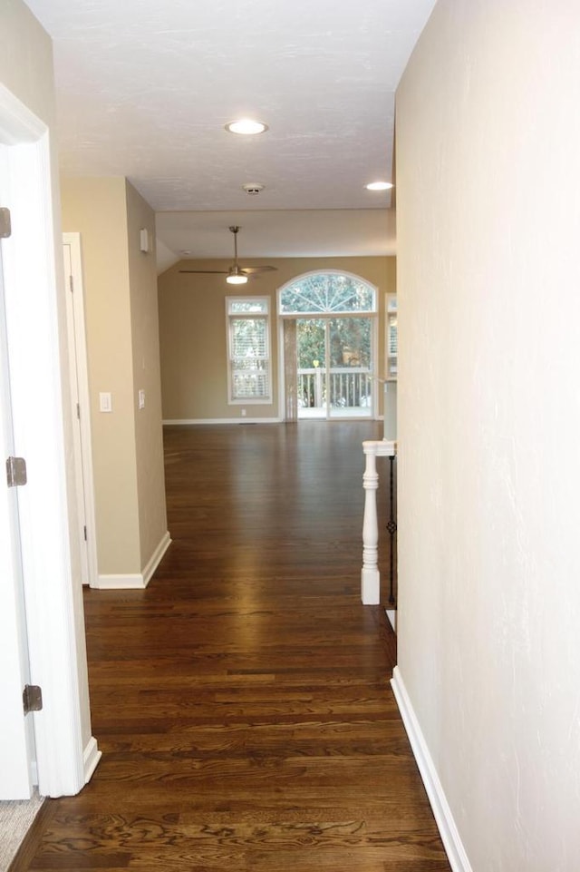 hall with dark wood-type flooring