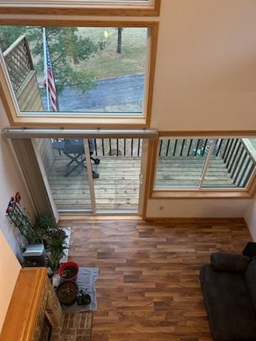 interior space with dark wood-type flooring