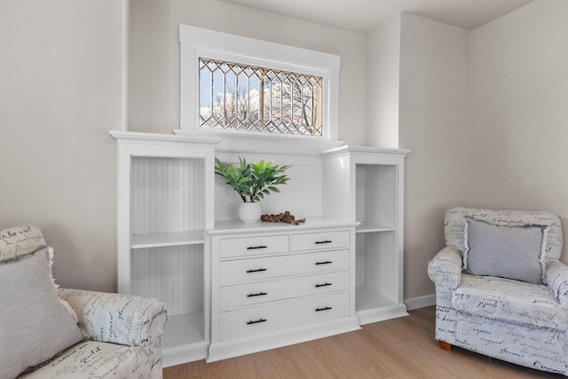 sitting room featuring light hardwood / wood-style flooring