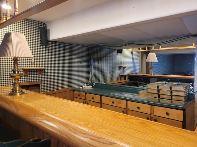 bar with butcher block countertops