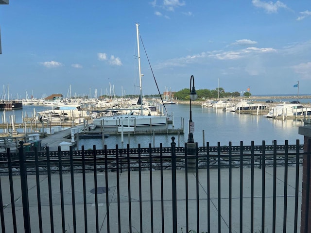 property view of water with a boat dock