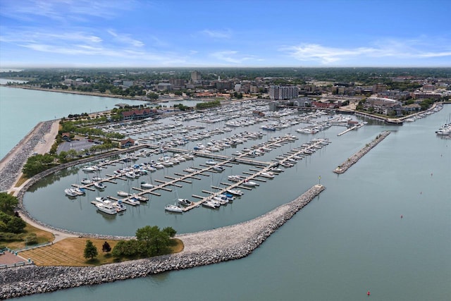 bird's eye view with a water view and a city view