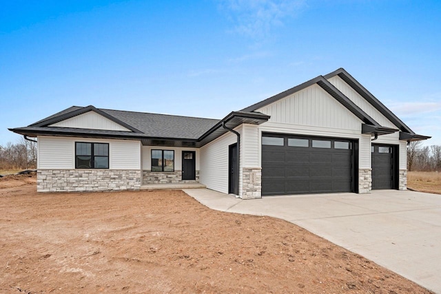 modern farmhouse featuring a garage