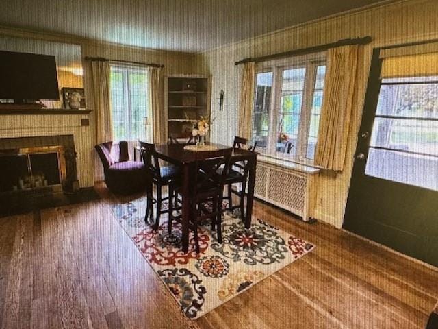 dining room featuring radiator and crown molding