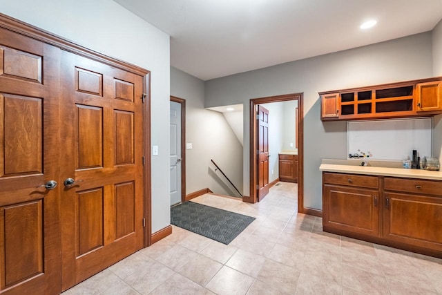 bathroom with vanity and tile patterned floors