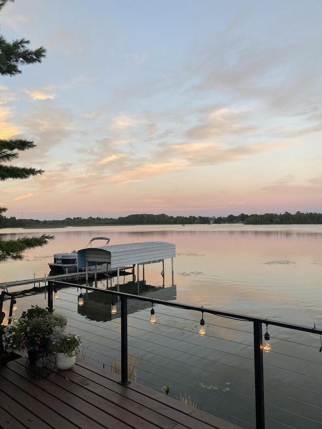 dock area with a water view