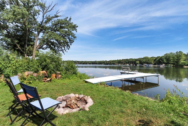 dock area with a water view