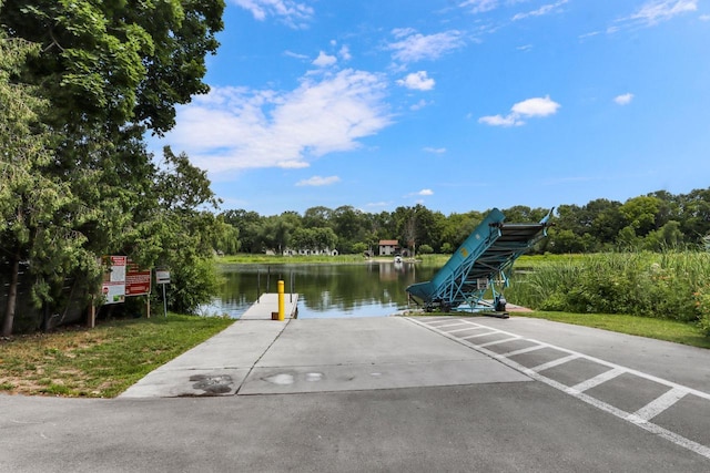 view of dock with a water view