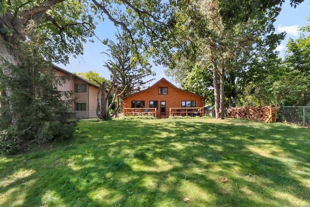 view of yard featuring a wooden deck