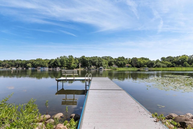 view of dock with a water view