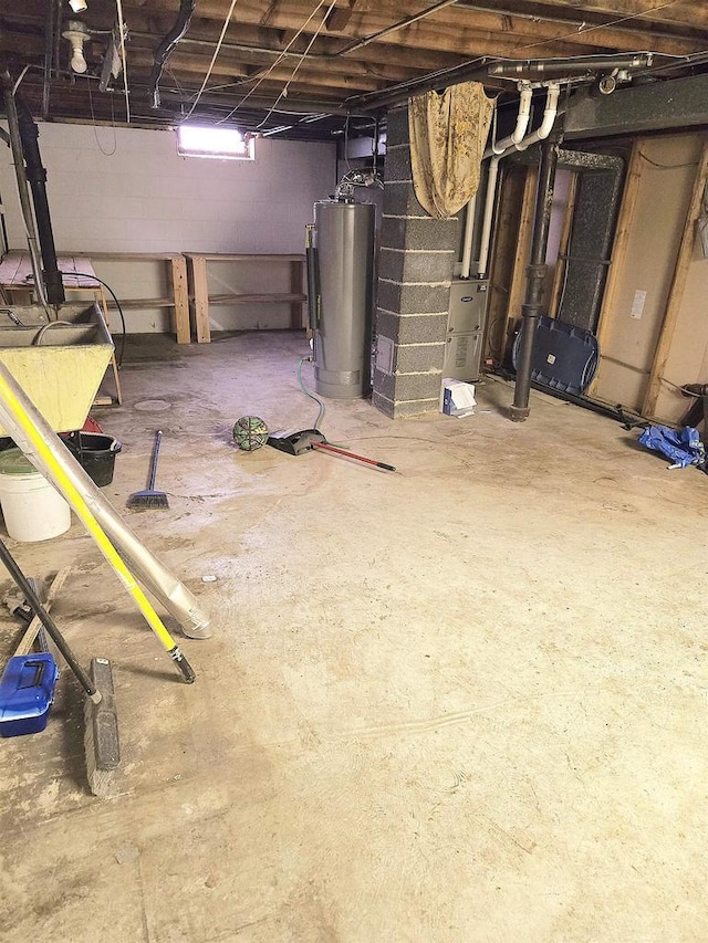 basement with gas water heater