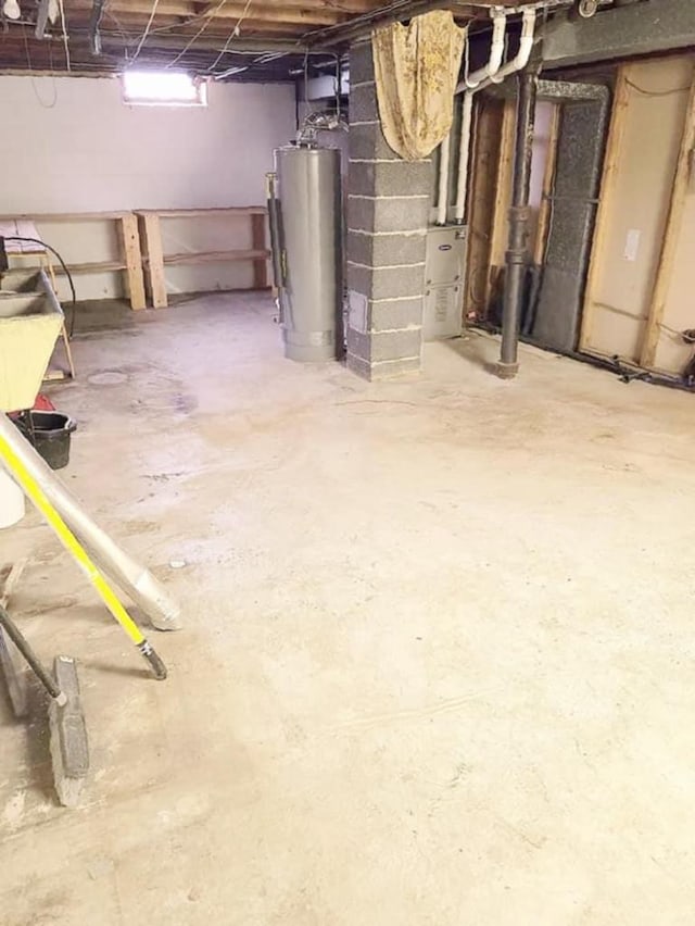 basement featuring gas water heater