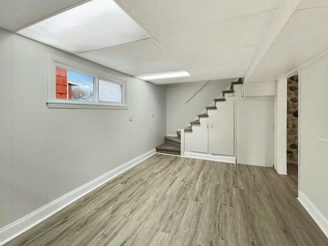 basement featuring wood-type flooring