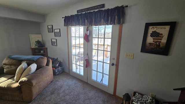 doorway featuring plenty of natural light and carpet floors