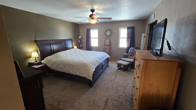 bedroom with carpet flooring and ceiling fan