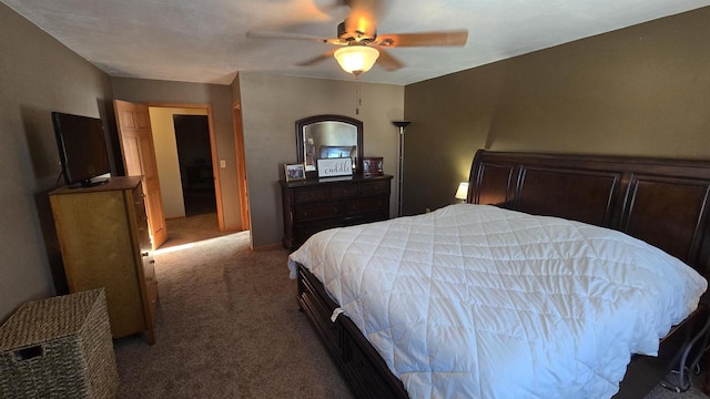 bedroom with carpet flooring and ceiling fan