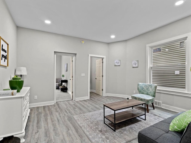 living room featuring light wood-type flooring