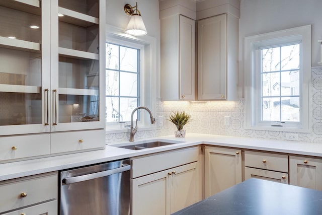 kitchen with sink, stainless steel dishwasher, and white cabinets