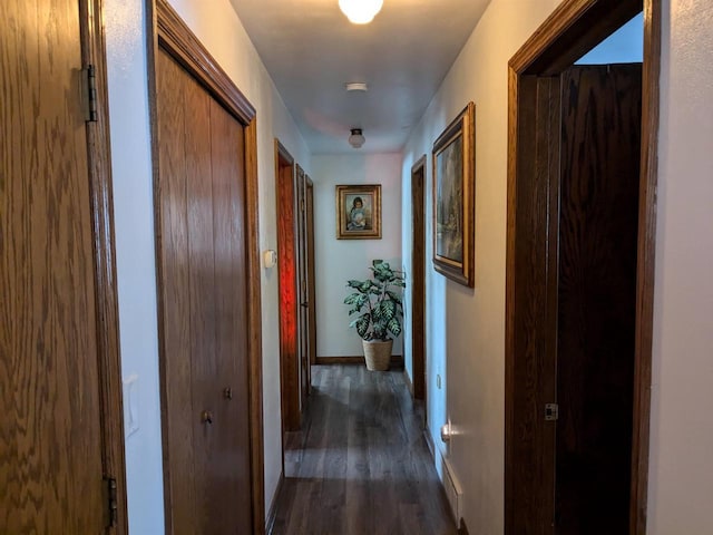 corridor with dark wood-type flooring