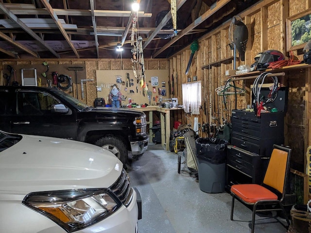 garage featuring a workshop area