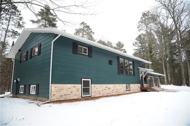 view of snow covered exterior