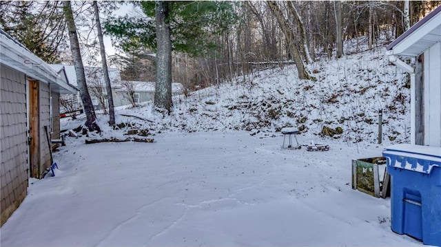 view of yard covered in snow