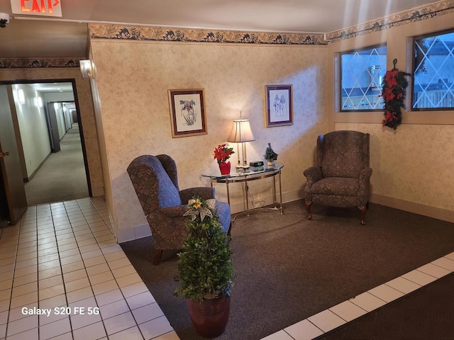 living area featuring tile patterned flooring