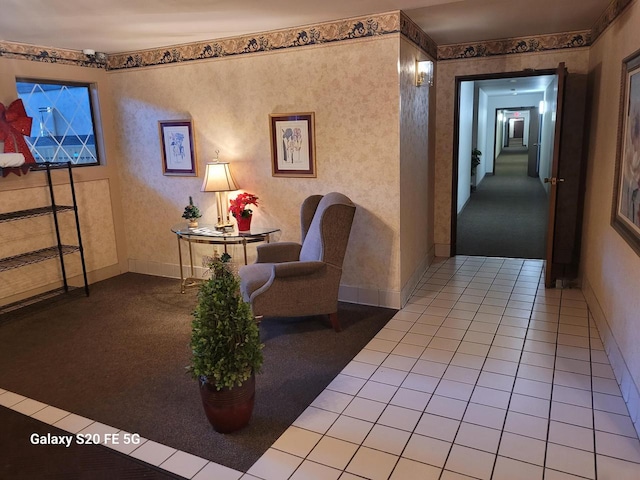 hall with tile patterned flooring