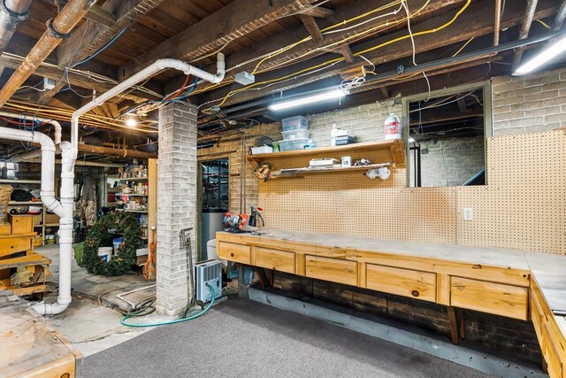 basement featuring a workshop area