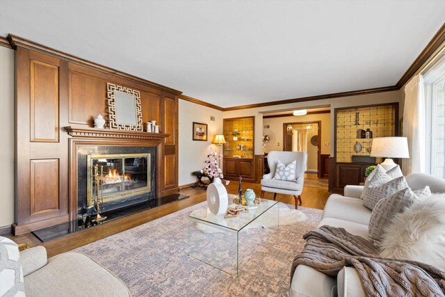 bedroom featuring light carpet and ornamental molding