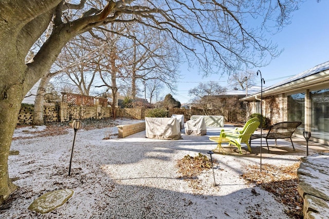 view of yard covered in snow