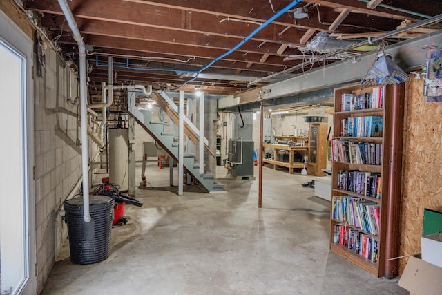 basement featuring water heater