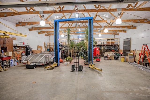 garage featuring a workshop area