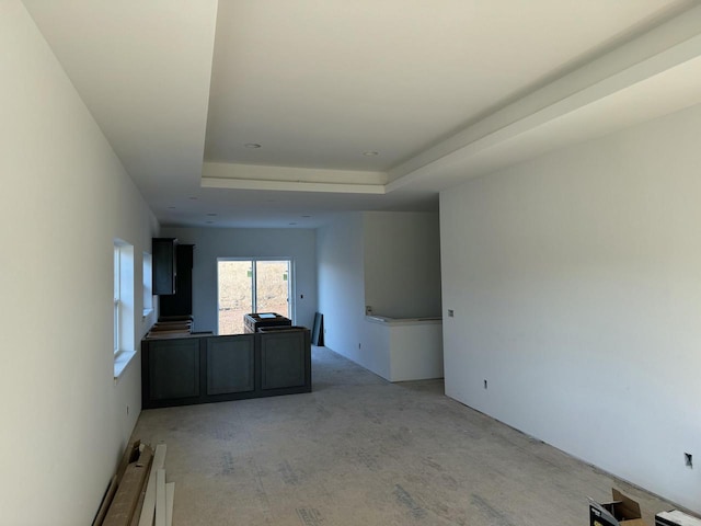 unfurnished living room featuring a raised ceiling