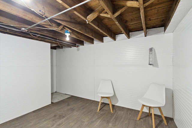 basement featuring dark wood-type flooring