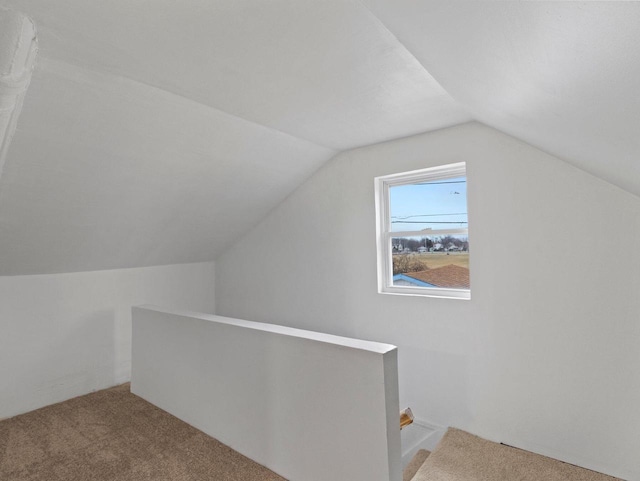 additional living space with lofted ceiling and light carpet