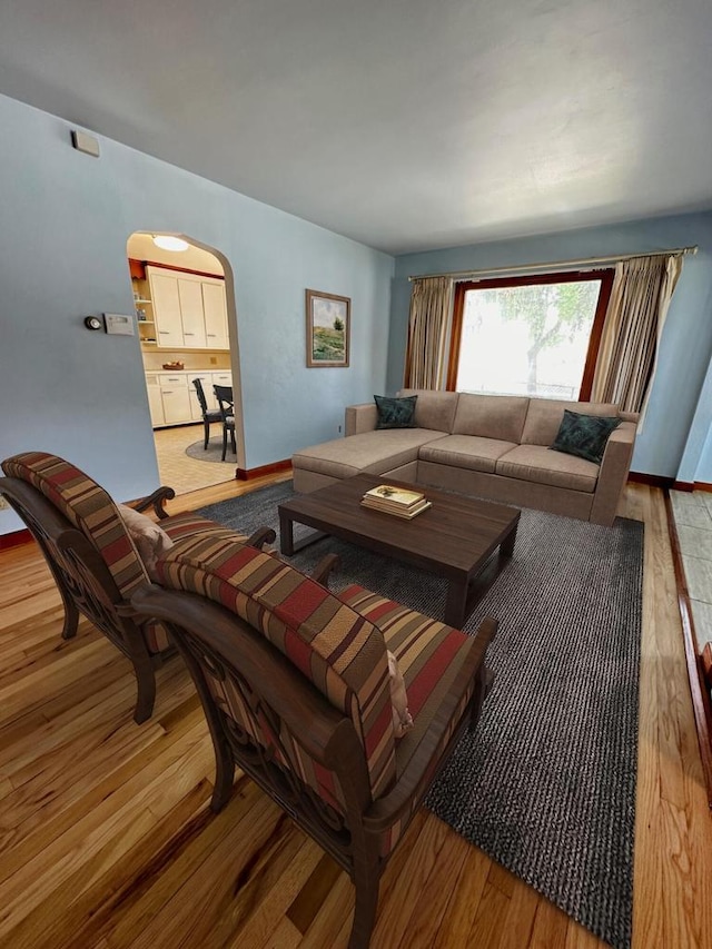 living room with light hardwood / wood-style flooring