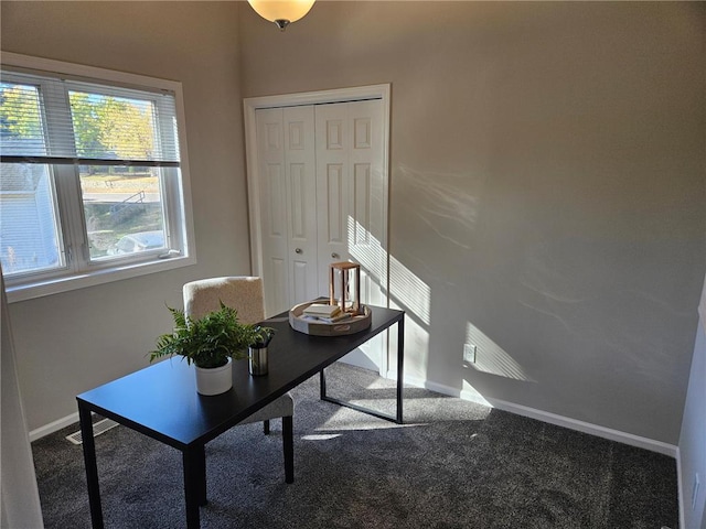 view of carpeted home office