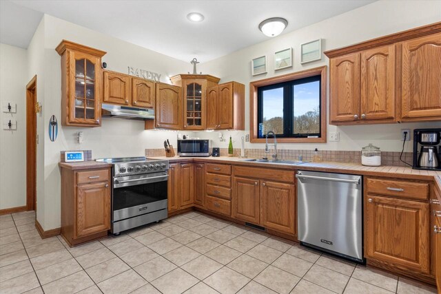 6461 Blue Heron Pointe Dr, Waterford, WI 53185 - kitchen featuring appliances with stainless steel finishes, light tile patterned floors, and sink