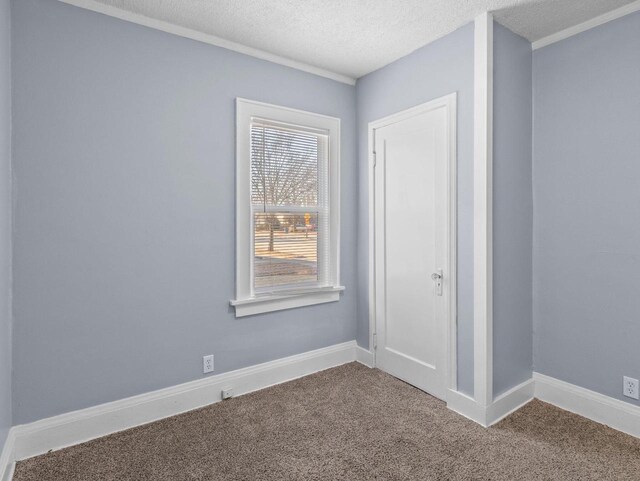 unfurnished room featuring carpet and a textured ceiling