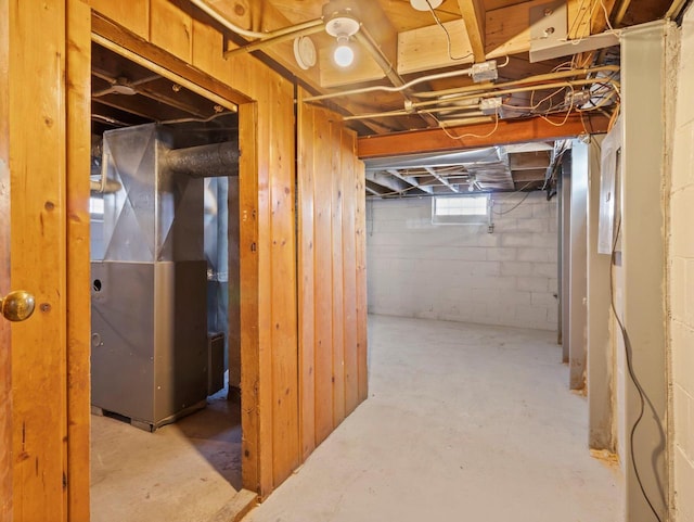 basement with heating unit