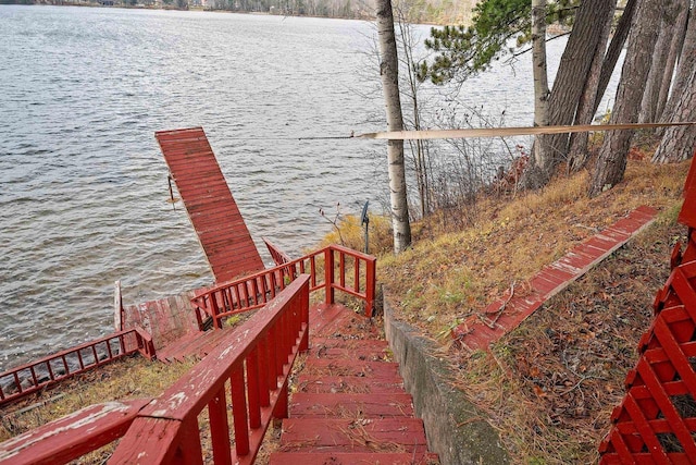 dock area with a water view