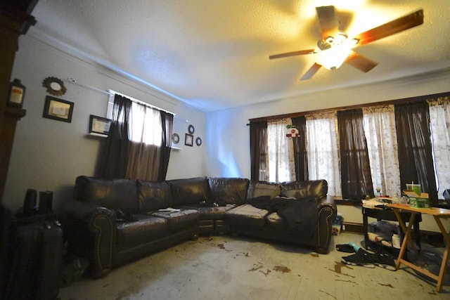 living room with ceiling fan