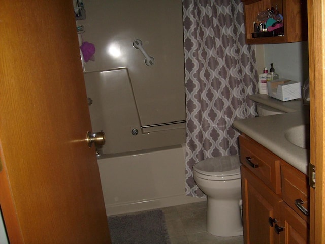 full bathroom with tile patterned flooring, vanity, shower / bath combination with curtain, and toilet