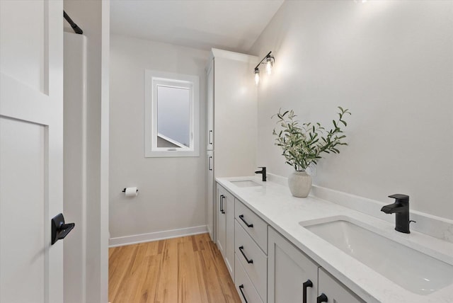 bathroom featuring hardwood / wood-style floors and vanity